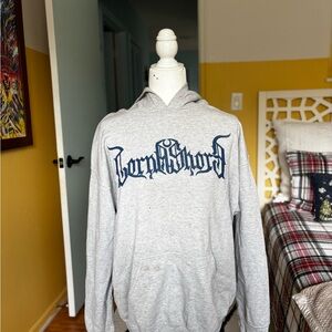 Gray Hoodie with Blue Graphic